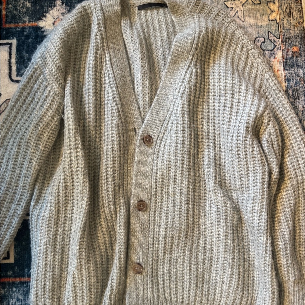Jenni Kayne Light Gray Chunky Knit Button Cardigan Alpaca - Picture 2 of 3